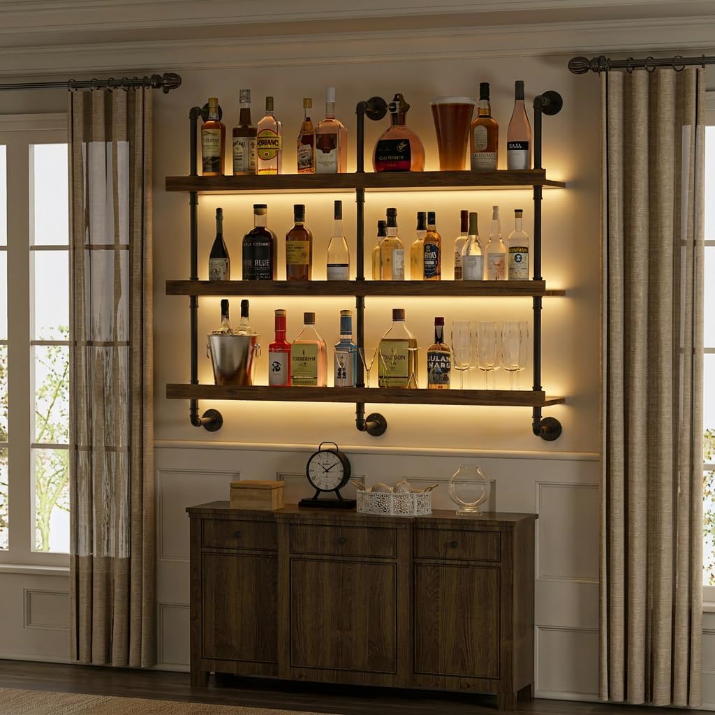 벽걸이식 LED 조명 와인랙 3단 플로팅 바 선반 주류 - Home Bar Shelf 리뷰 및 가격