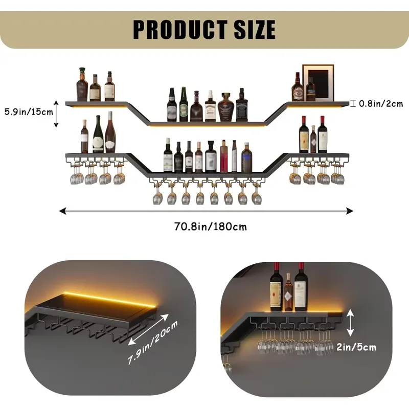 70.8인치 LED 벽걸이 와인랙 3단 모던 유리 바  - Home Bar Shelf 리뷰 및 가격